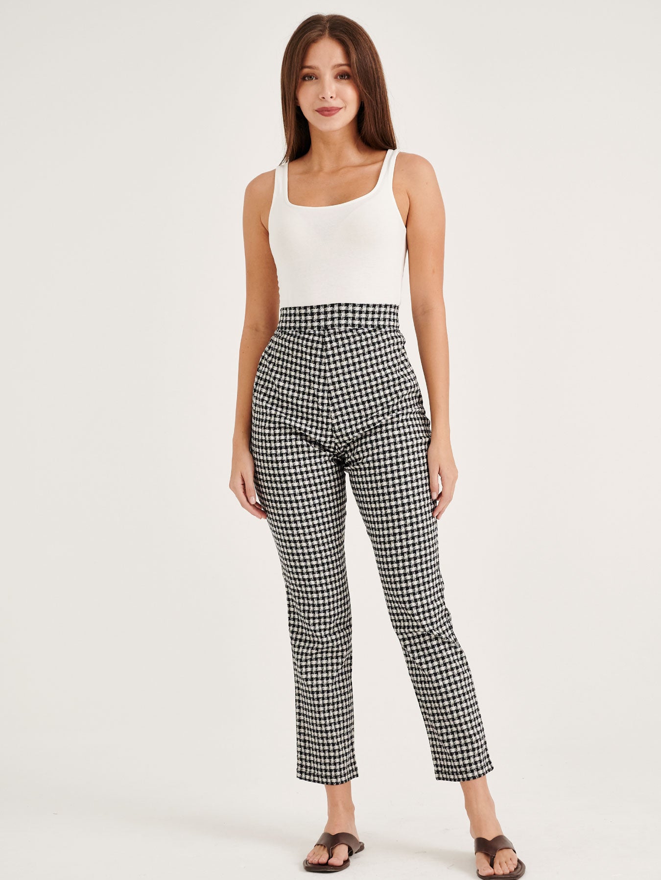 Checkered Support Outer Tightening Cross Belt Pelvis Pants