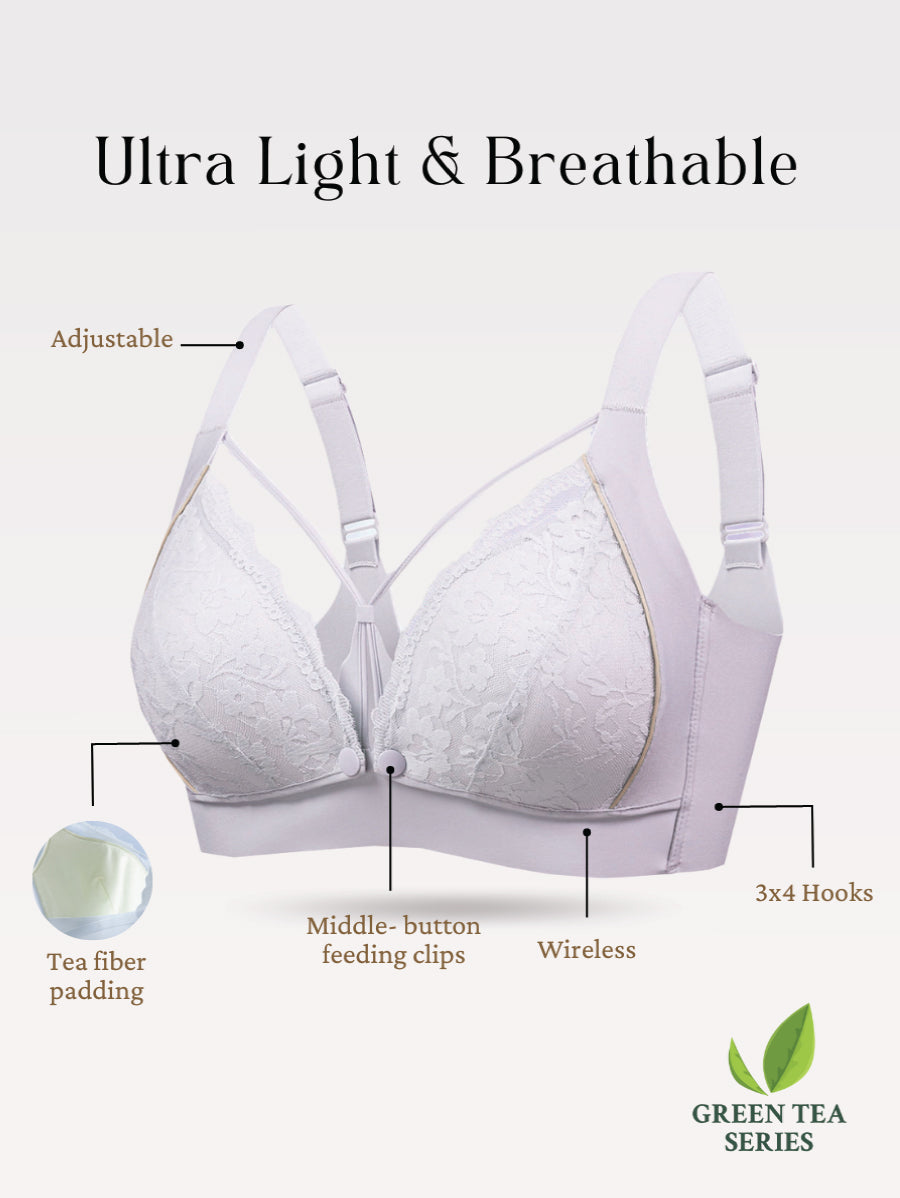Premium Green Tea Antibacterial Middle Button Nursing Bra