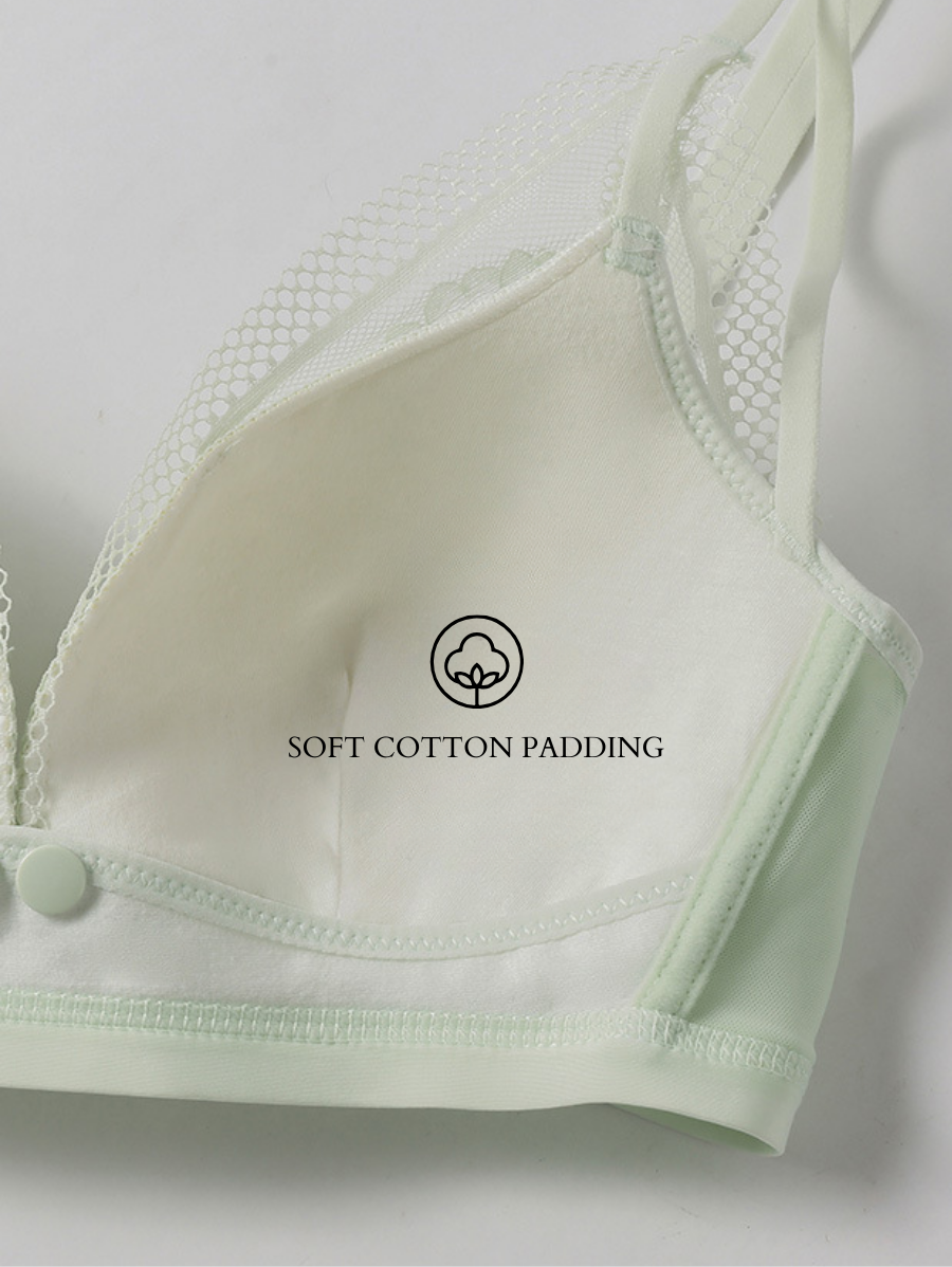 Dual Strap Middle Button Lace Nursing Bra