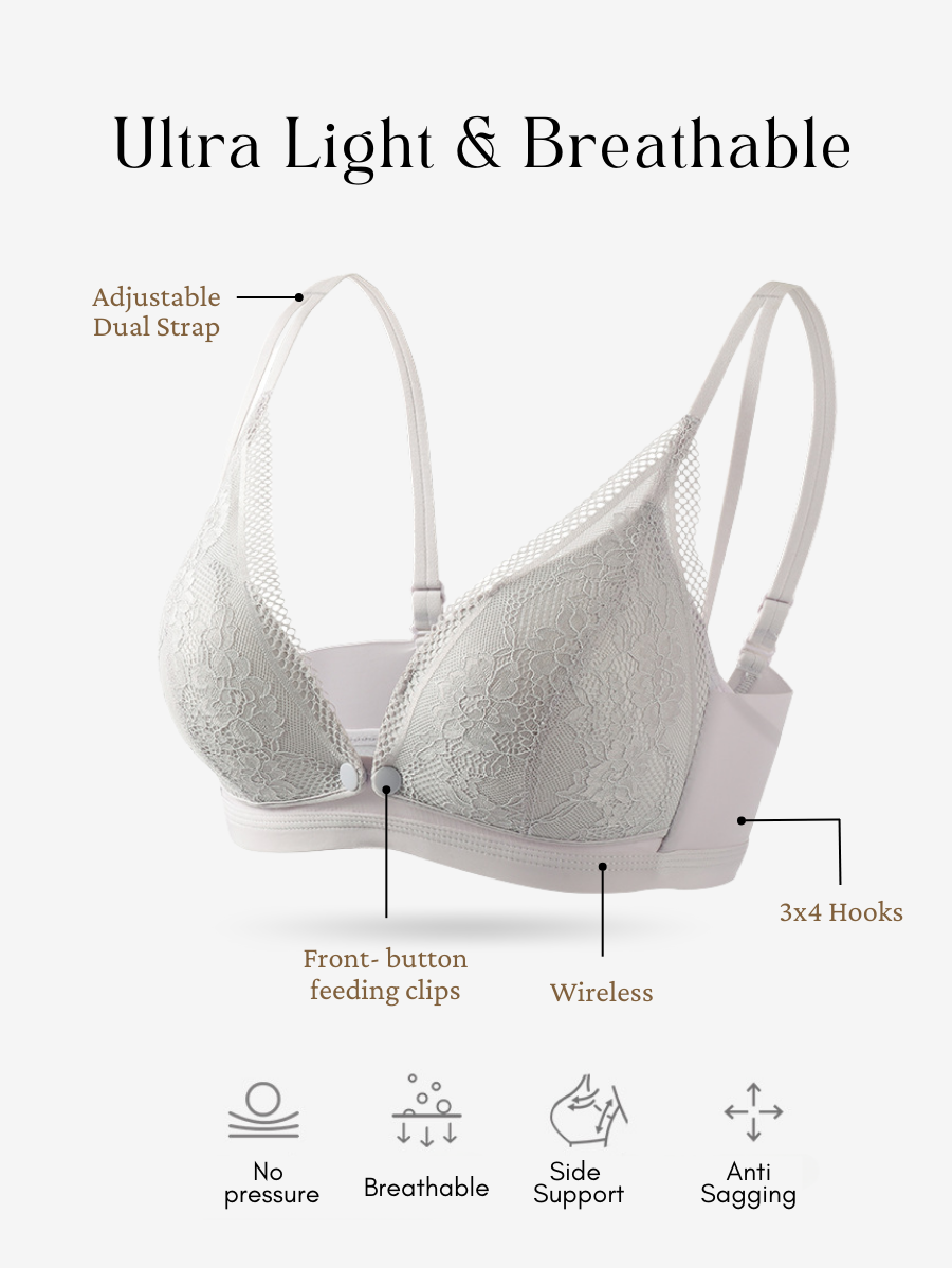 Dual Strap Middle Button Lace Nursing Bra
