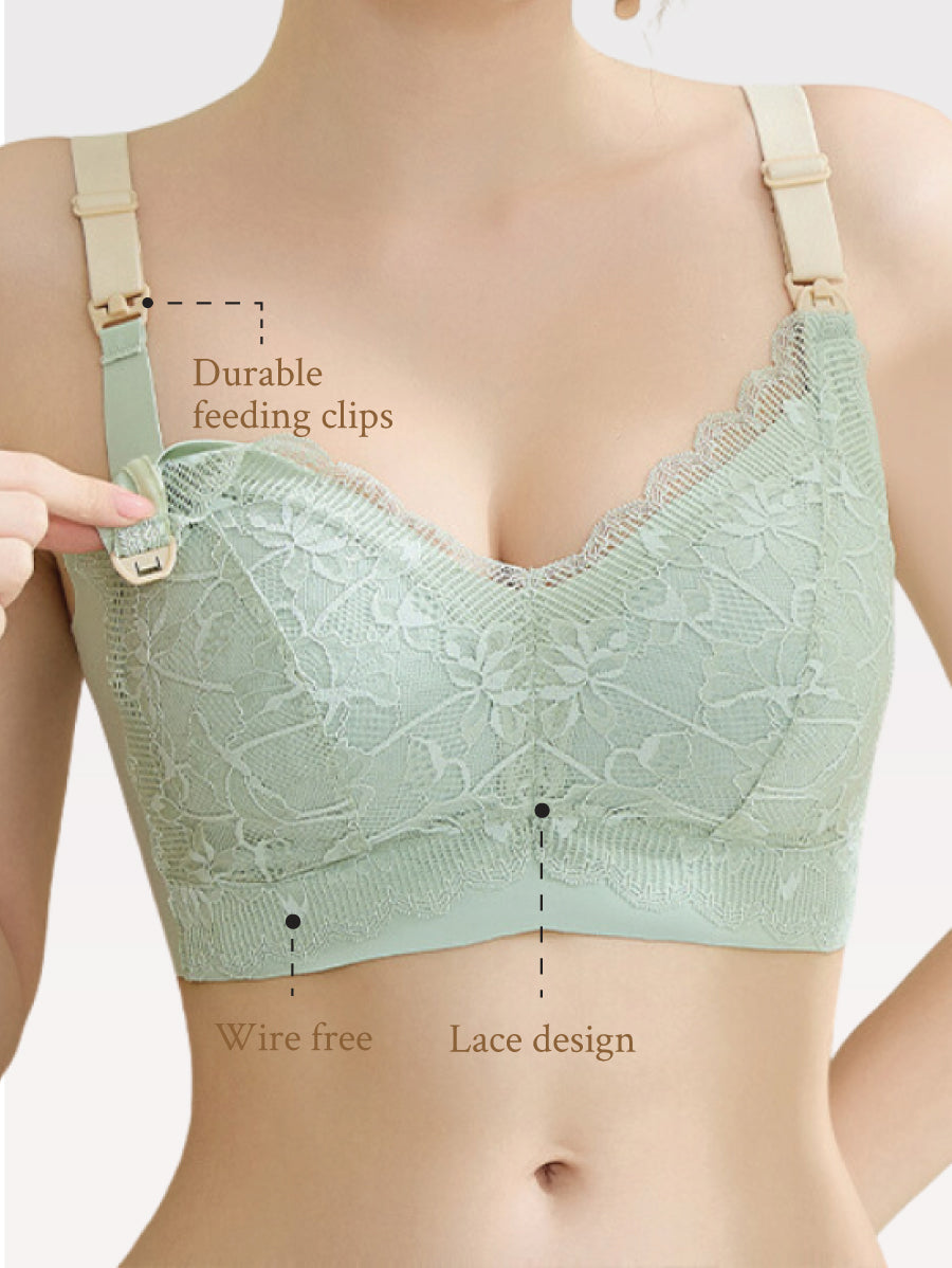 Plus Size 2-Tone Green Tea Lace Top Open Nursing Bra