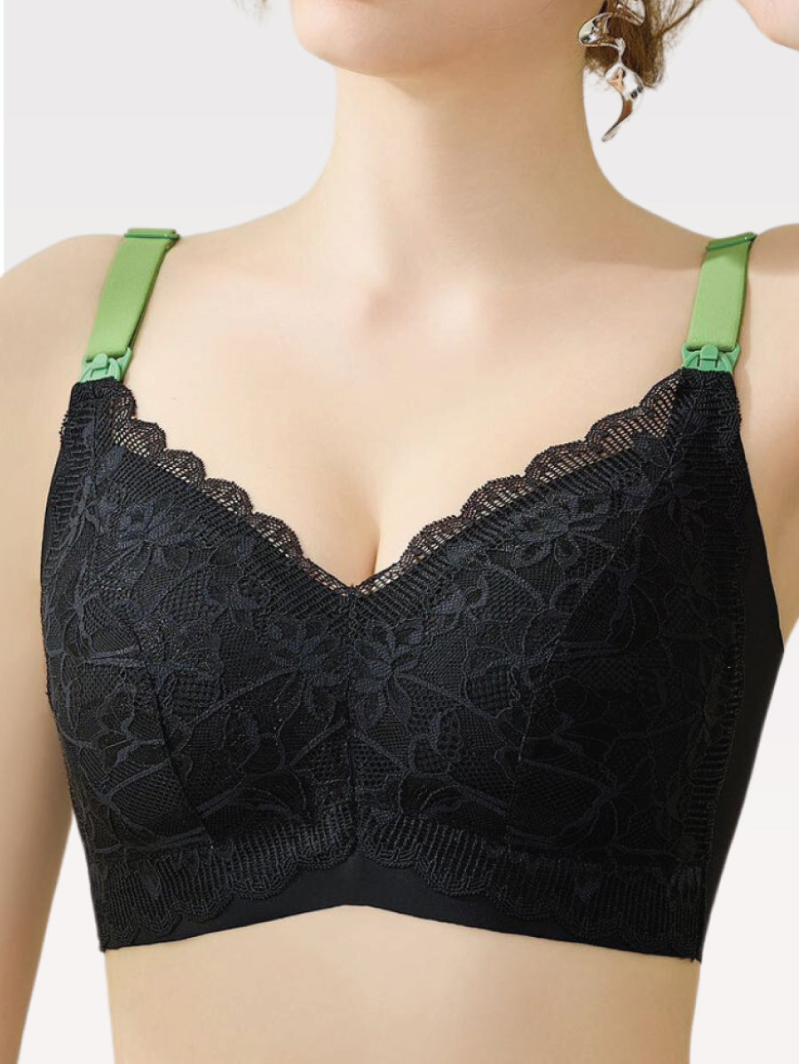 Plus Size 2-Tone Green Tea Lace Top Open Nursing Bra