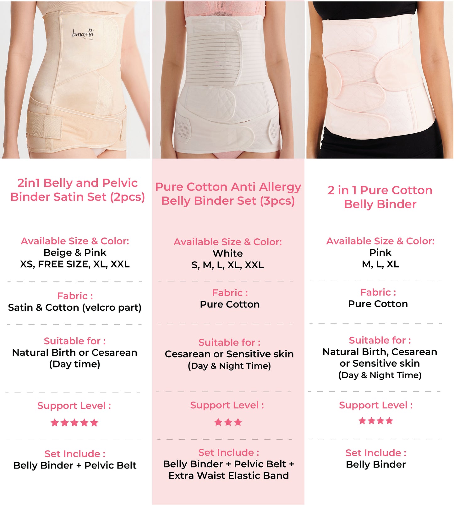 2in1 Belly and Pelvic Binder Satin Set (2pcs) Pink