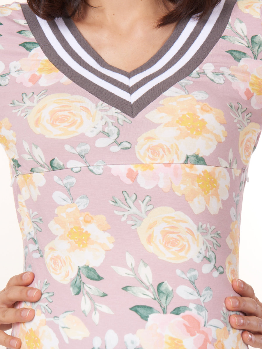 Roses Elegance V-Neck Maternity & Nursing Dress