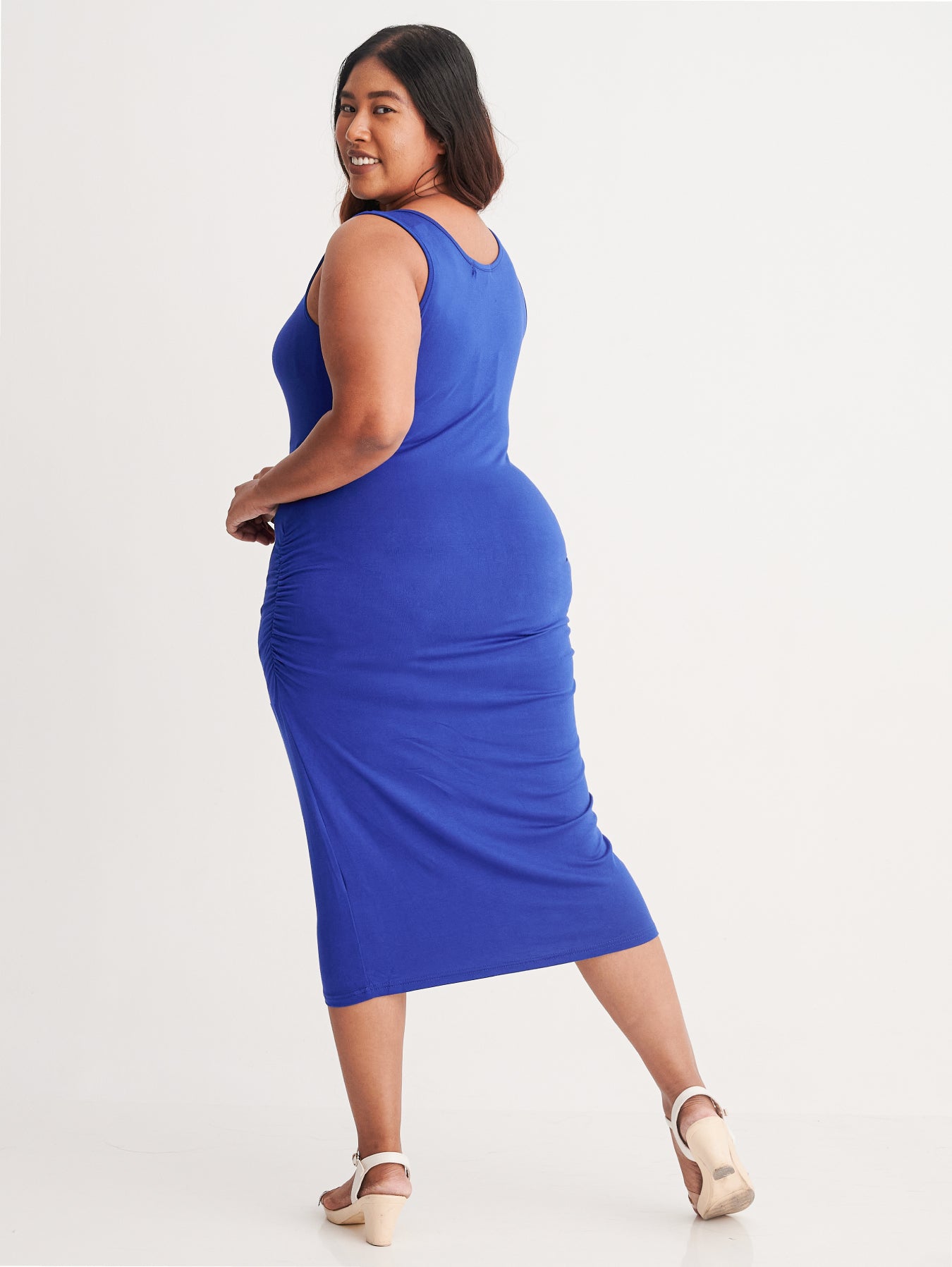 Side Ruched Sleeveless Tank Midi Dress