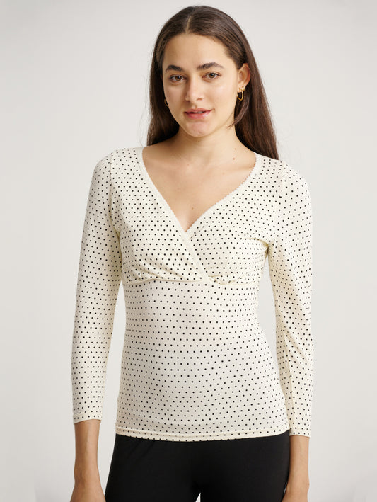 Yellow Polka Dots Long Sleeves V-neck Pull-Down Nursing Pajamas