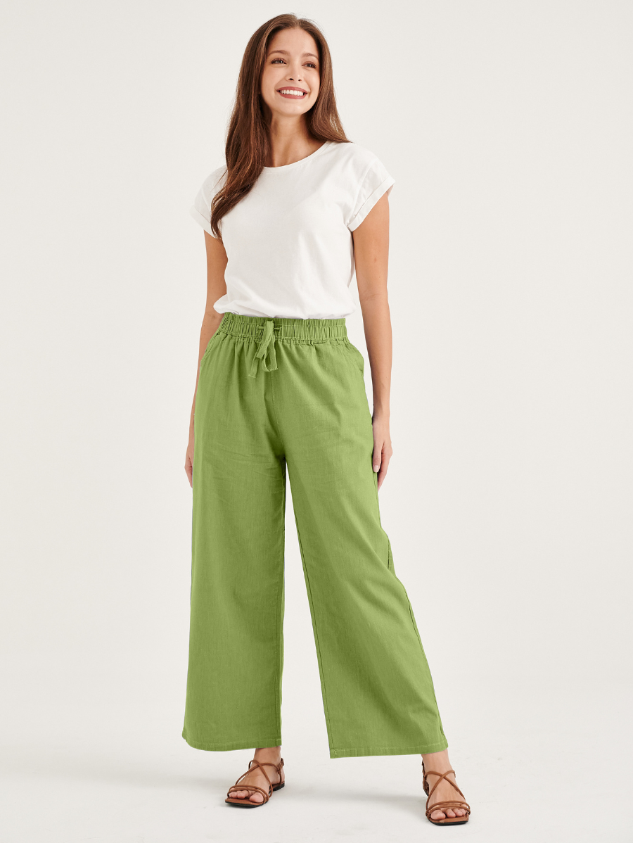 Green Sofea Cotton Linen Pants