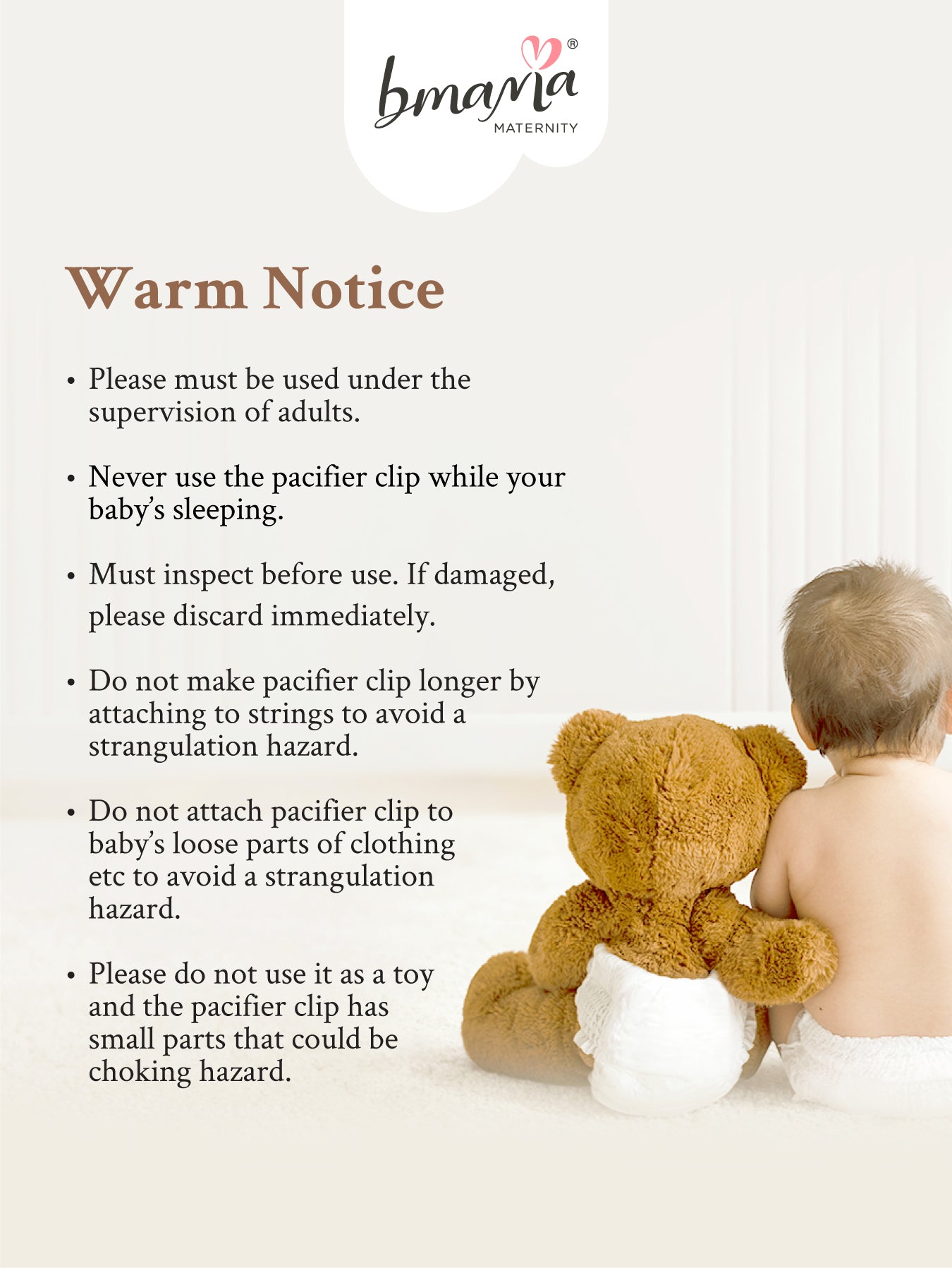 Pacifier clips with wooden clasp