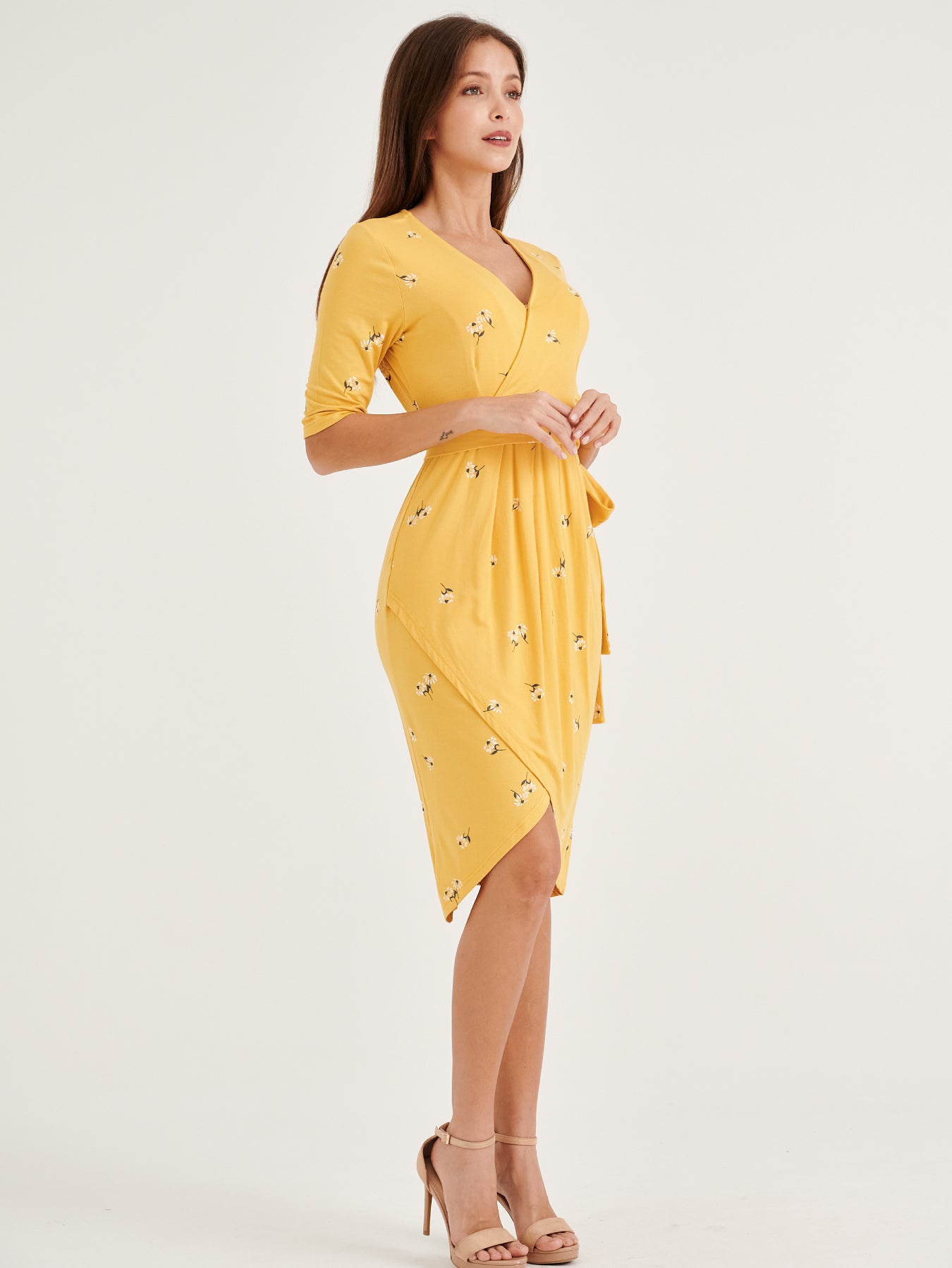 Leilani V-Neck Yellow Flora Nursing Dress by Bmama