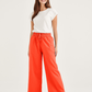 Red cotton linen pants for women
