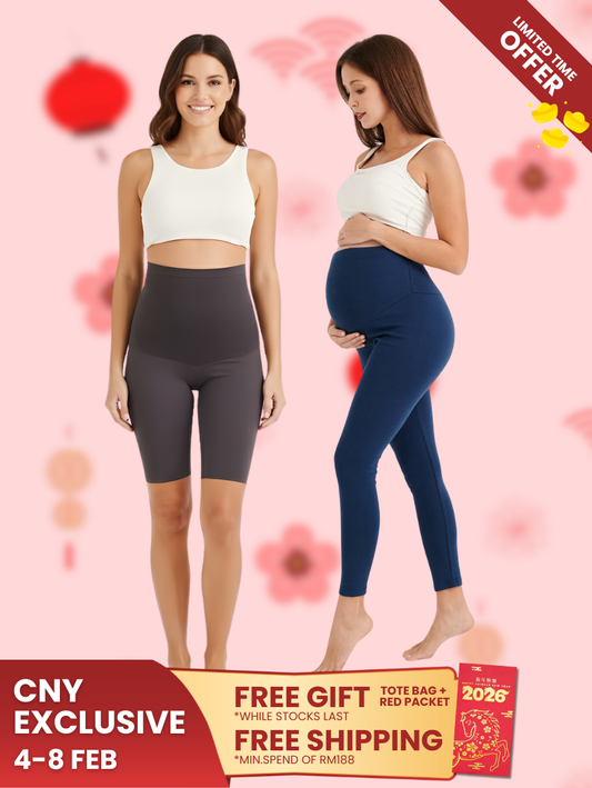 Blue Slim Fit Stretchable High waist Maternity Legging + Compression Shaper Maternity Short Legging