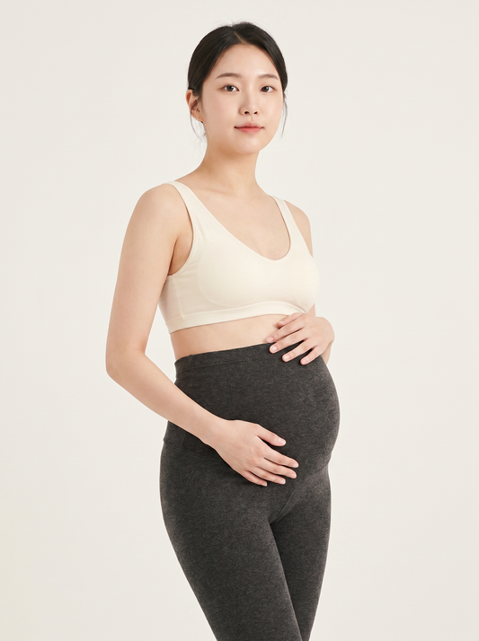 Bmama high waist black maternity leggings supporting a third-trimester bump
