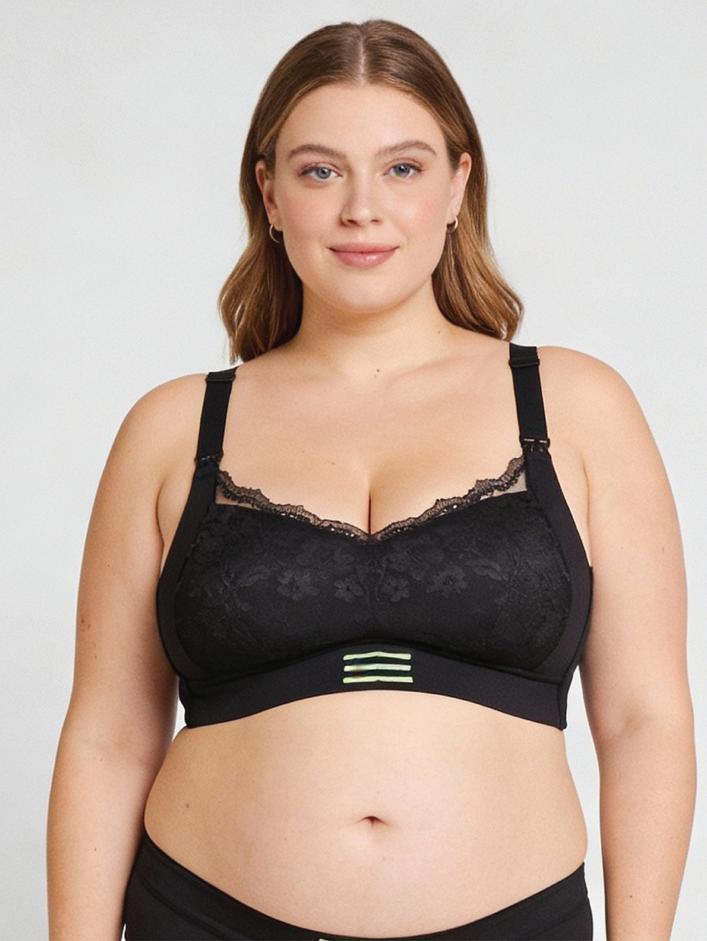 Premium Green Tea Antibacterial Strips Lace Top Open Nursing Bra