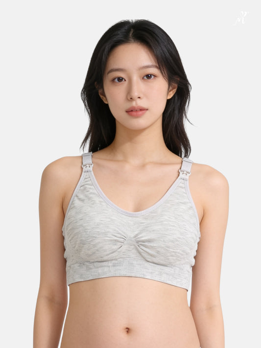 Bmama skin soft wireless nursing bra in pastel grey front view
