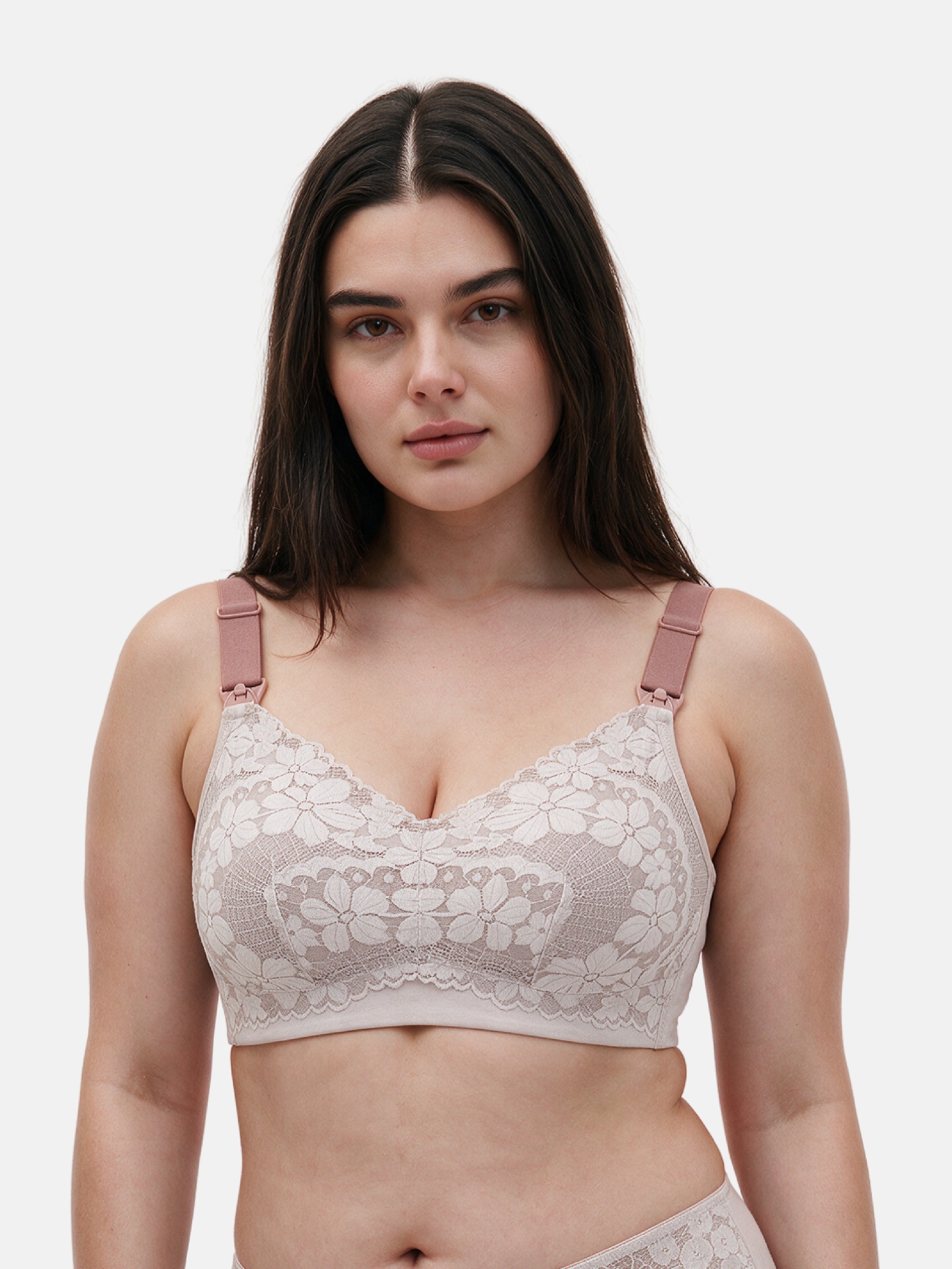 Bmama plus size wireless nursing bra in purple showing mesh lace detail