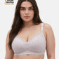 Bmama plus size plunge nursing bra in purple on full figured model