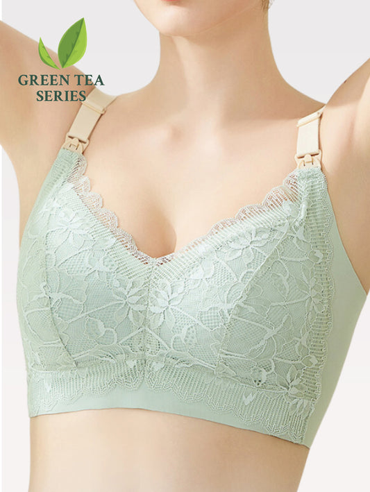 Plus Size 2-Tone Green Tea Lace Top Open Nursing Bra