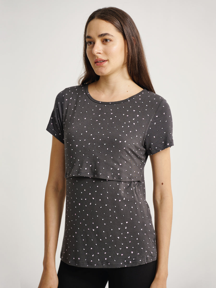Short-Sleeved Lift Up Grey Nursing Top