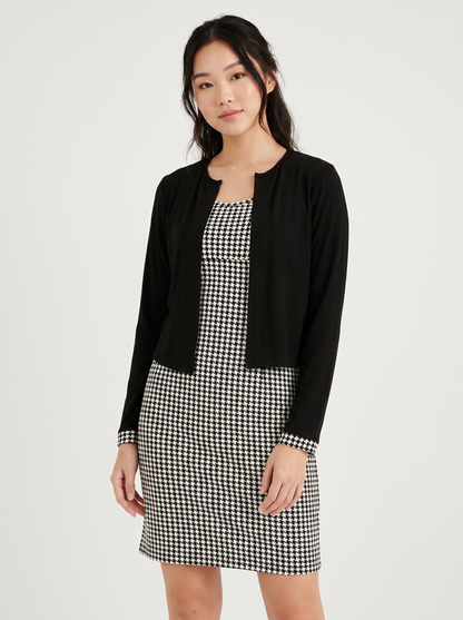 Elegant Maternity Houndstooth Dress & Tweed Jacket Set