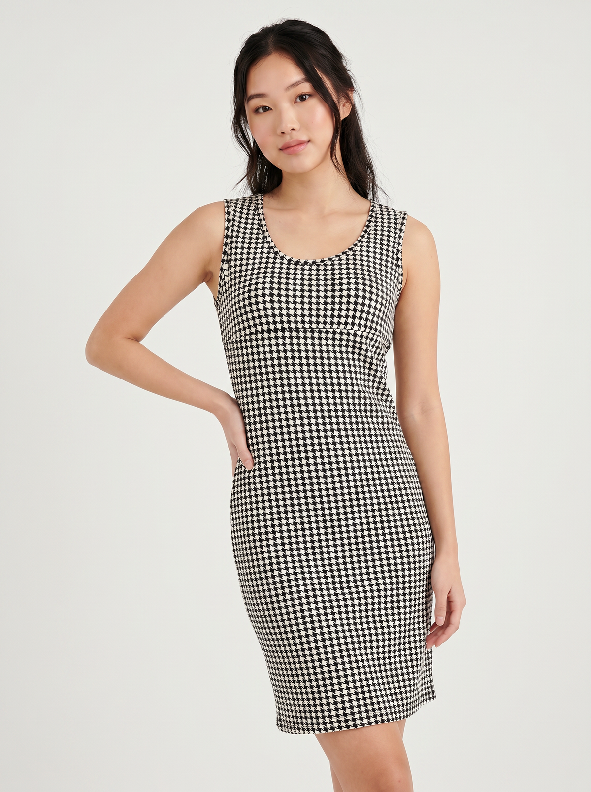 Elegant Maternity Houndstooth Dress & Tweed Jacket Set