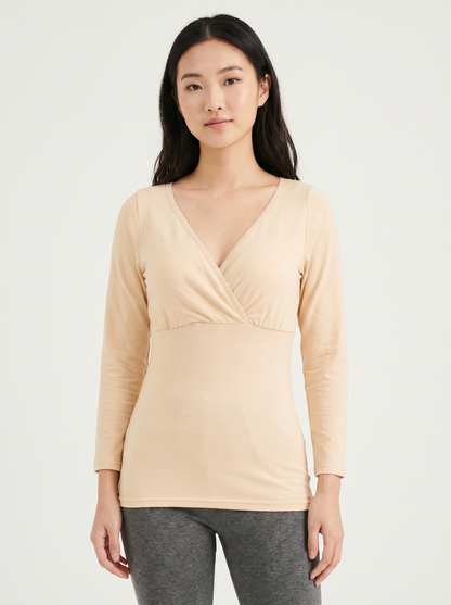 Long Sleeves Nursing Top - Beige