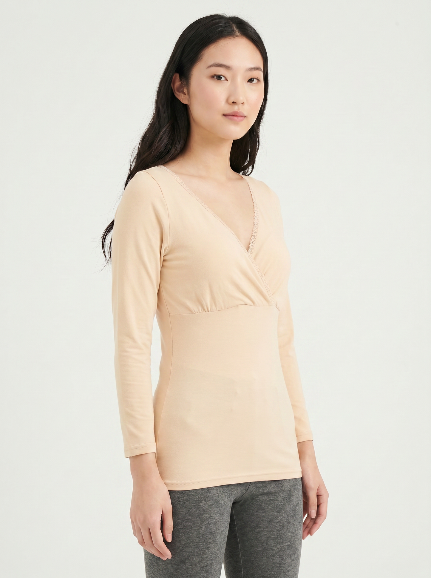 Long Sleeves Nursing Top - Beige