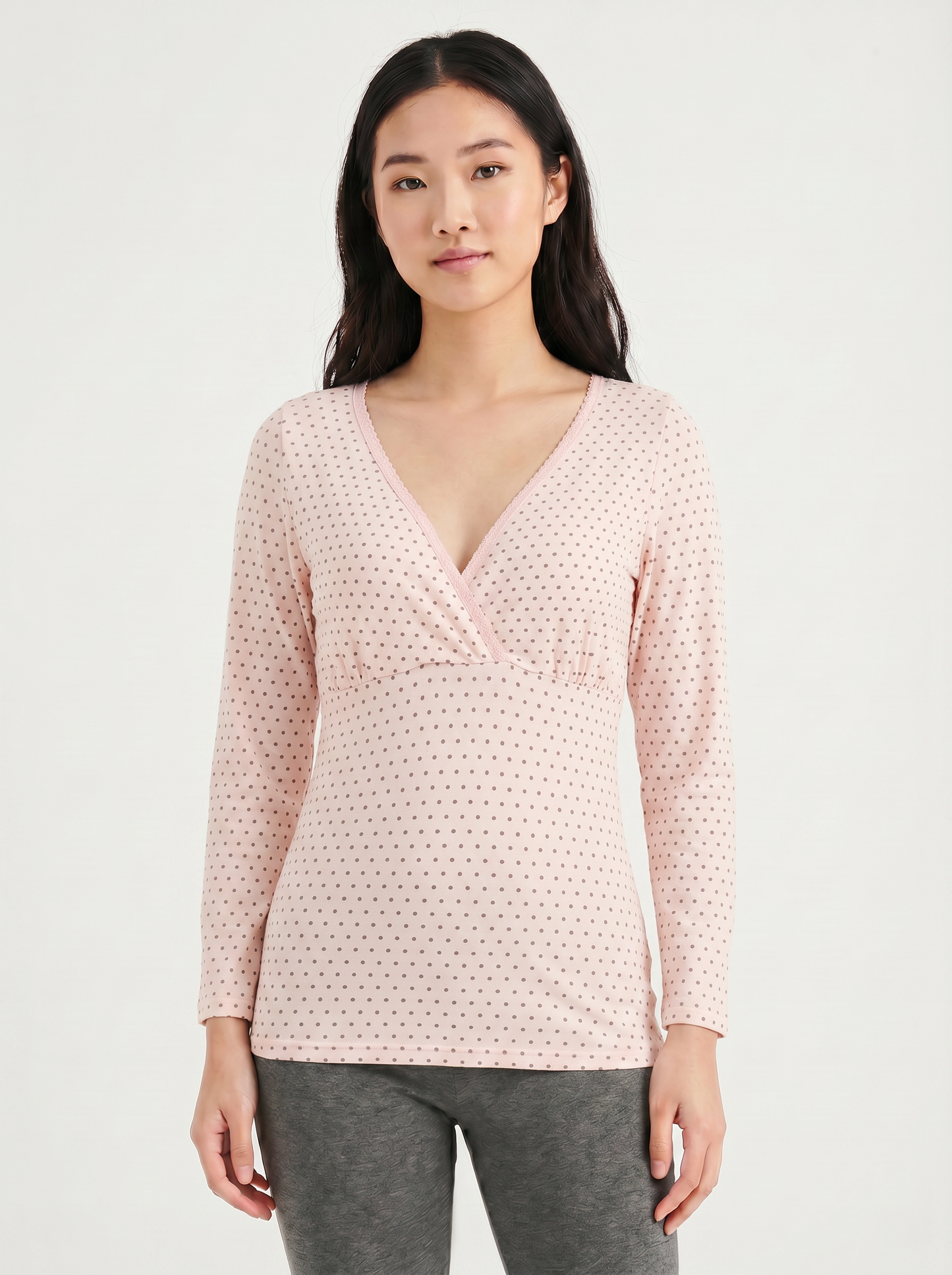 Long Sleeves Nursing Top - Pink Dot
