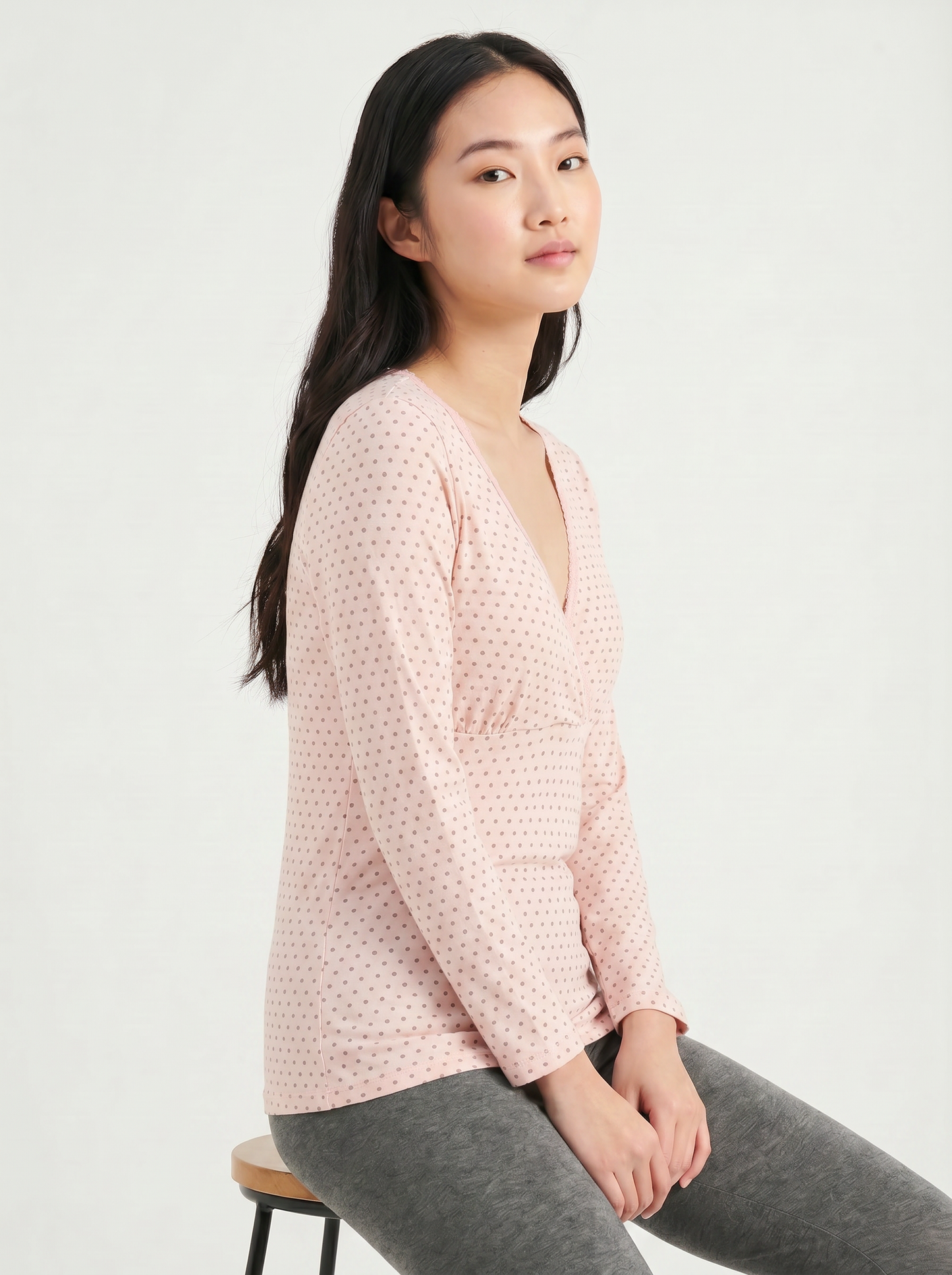 Long Sleeves Nursing Top - Pink Dot