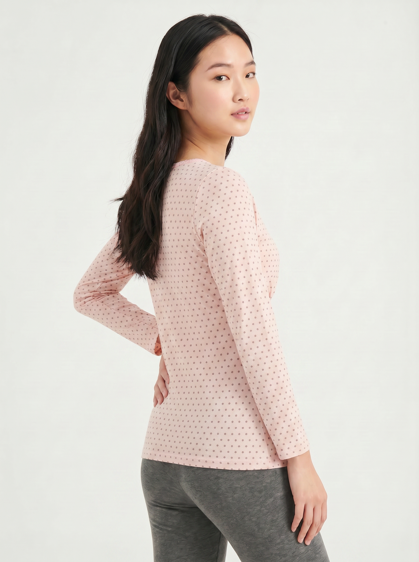 Long Sleeves Nursing Top - Pink Dot