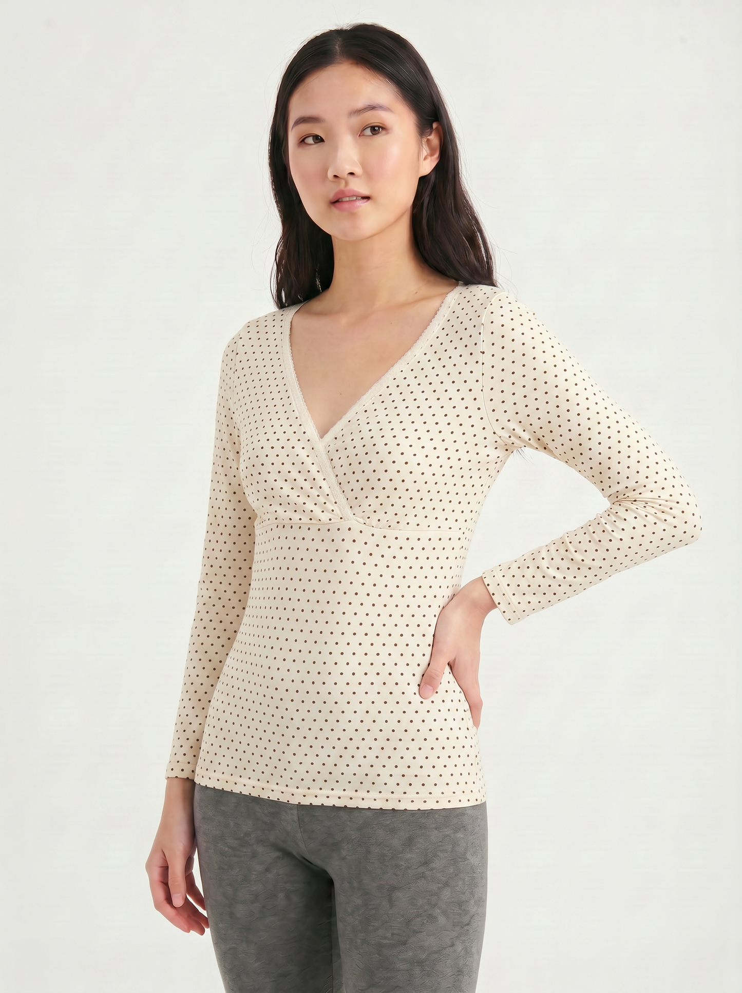 Long Sleeves Nursing Top - Yellow Dot