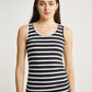 Side Ruched Sleeveless Black/White Strips Maternity Singlet