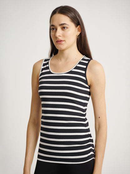 Side Ruched Sleeveless Black/White Strips Maternity Singlet