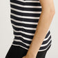 Side Ruched Sleeveless Black/White Strips Maternity Singlet
