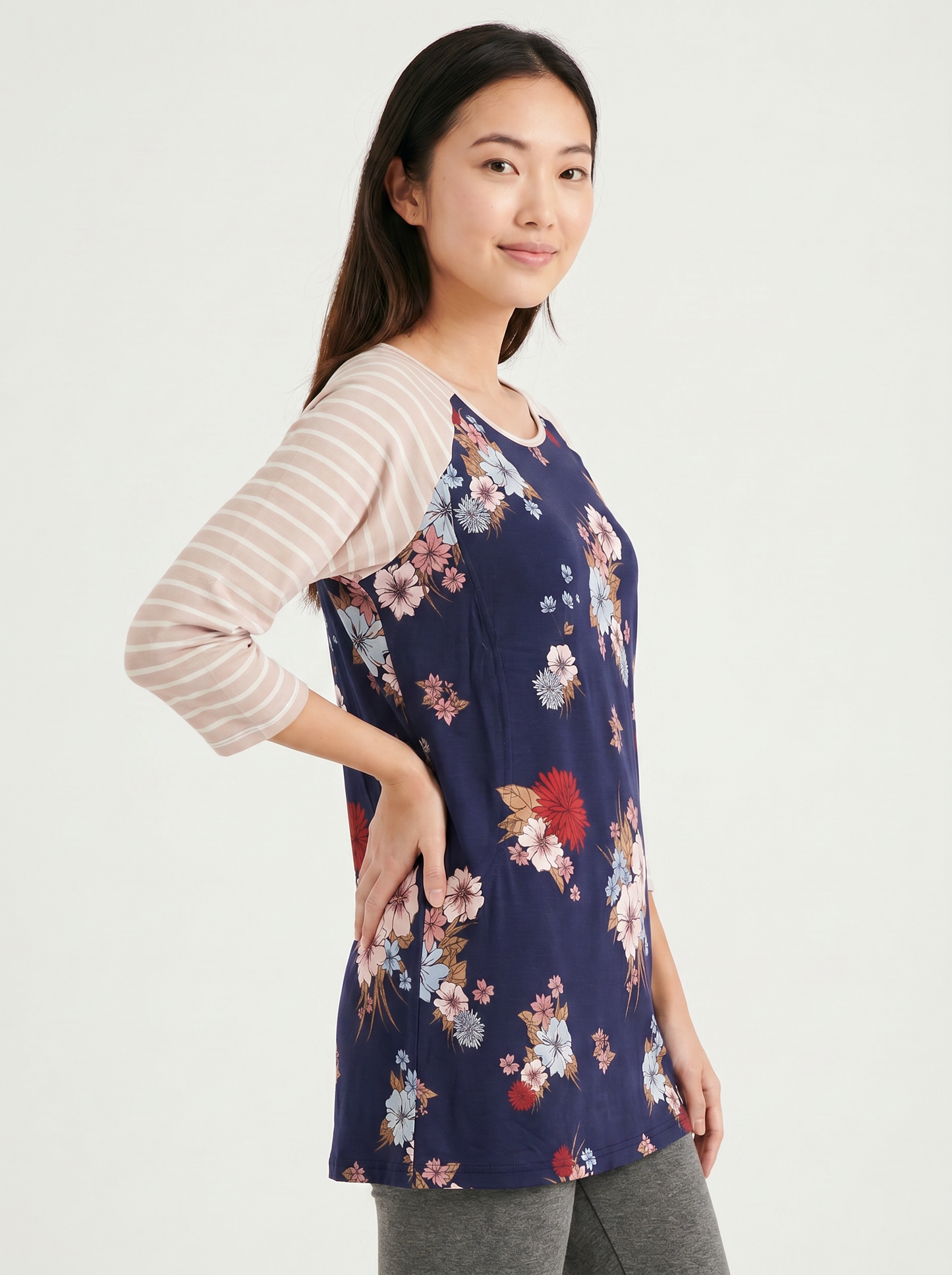 3/4 Sleeves Floral Nursing Top