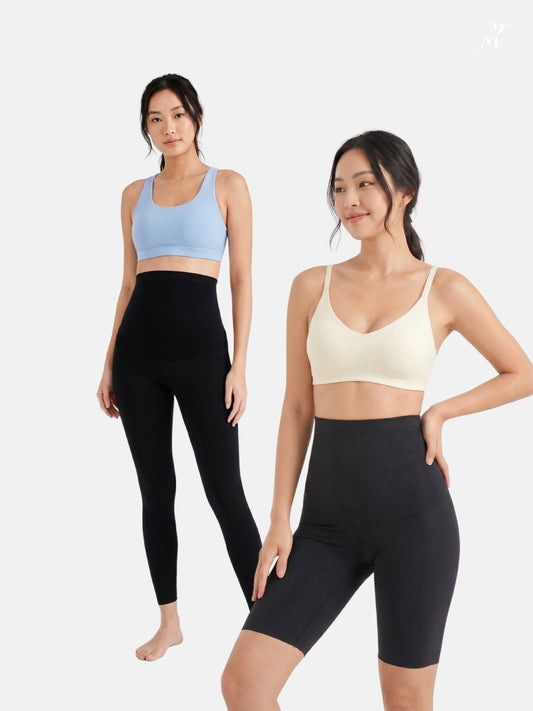 [Bundle of 2] Stretchable Maternity Legging + Seamless Maternity Shorts