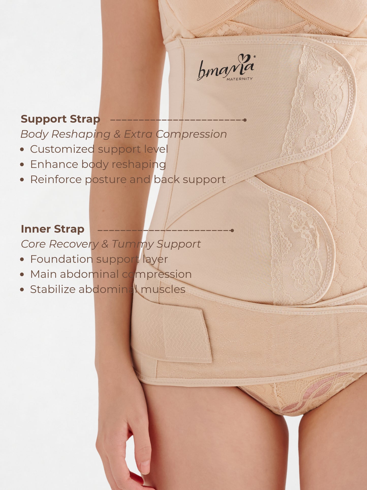 Bmama 2in1 Postpartum Belly & Pelvic Binder Satin Set (2pcs) – Beige
