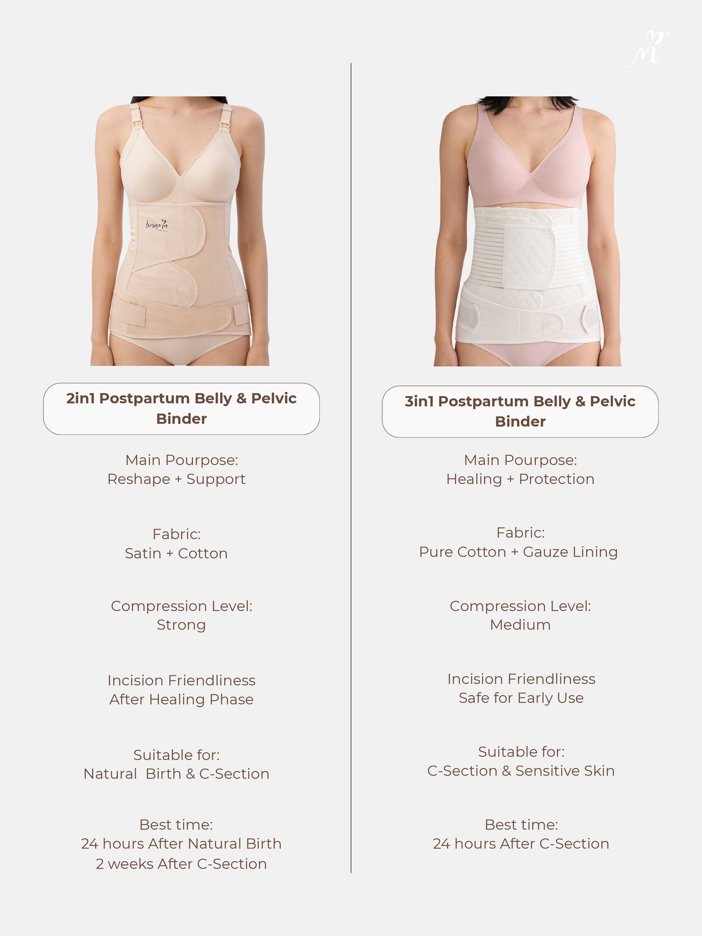 Bmama 2in1 Postpartum Belly & Pelvic Binder Satin Set (2pcs) – Beige