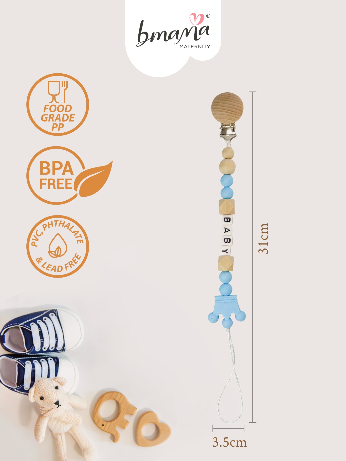 Pacifier clips with metal clasp