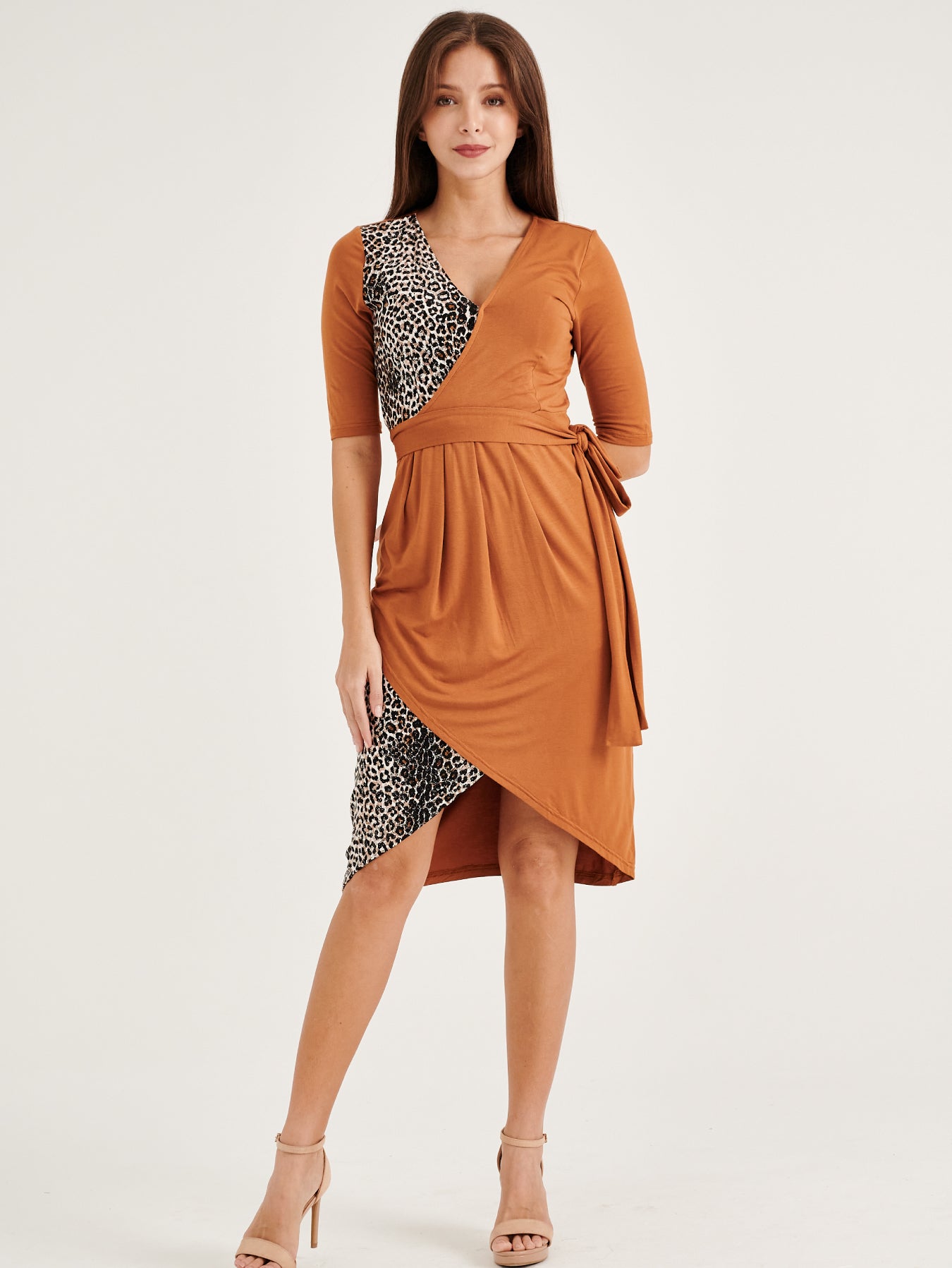 Panthera V-Neck Rib-knit Tie Nursing Bodycon Dress