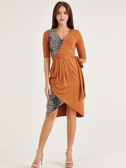 Panthera V-Neck Rib-knit Tie Nursing Bodycon Dress