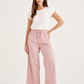 Baby pink cotton linen pants for women