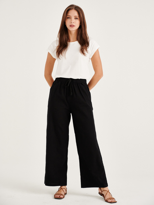 Black Cotton Linen Pants