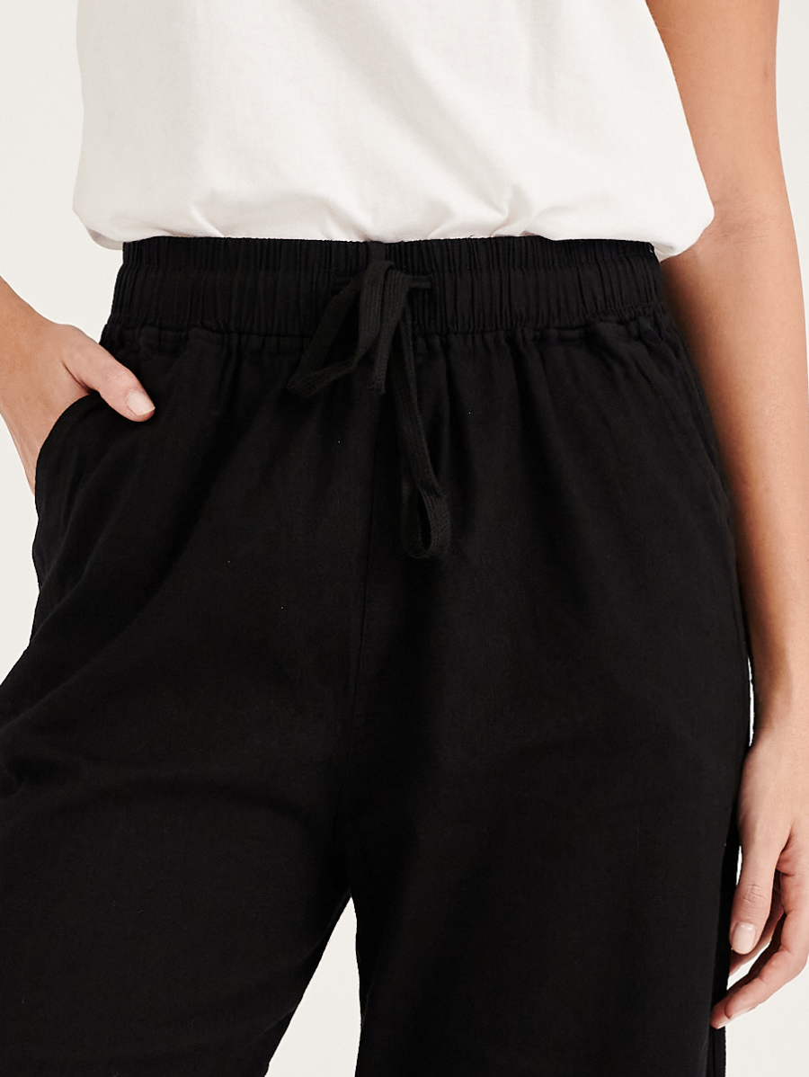 Black cotton linen pants for women