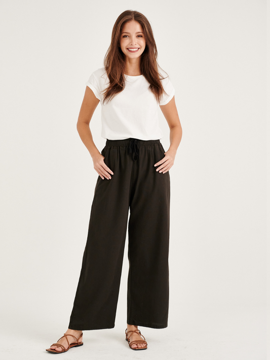 Charcoal black cotton linen pants for women