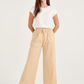 Milky beige cotton linen pants for women
