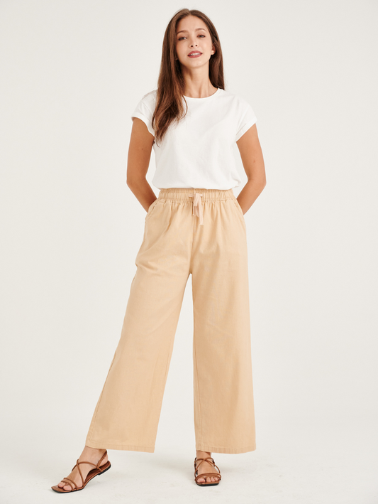 Milky beige cotton linen pants for women