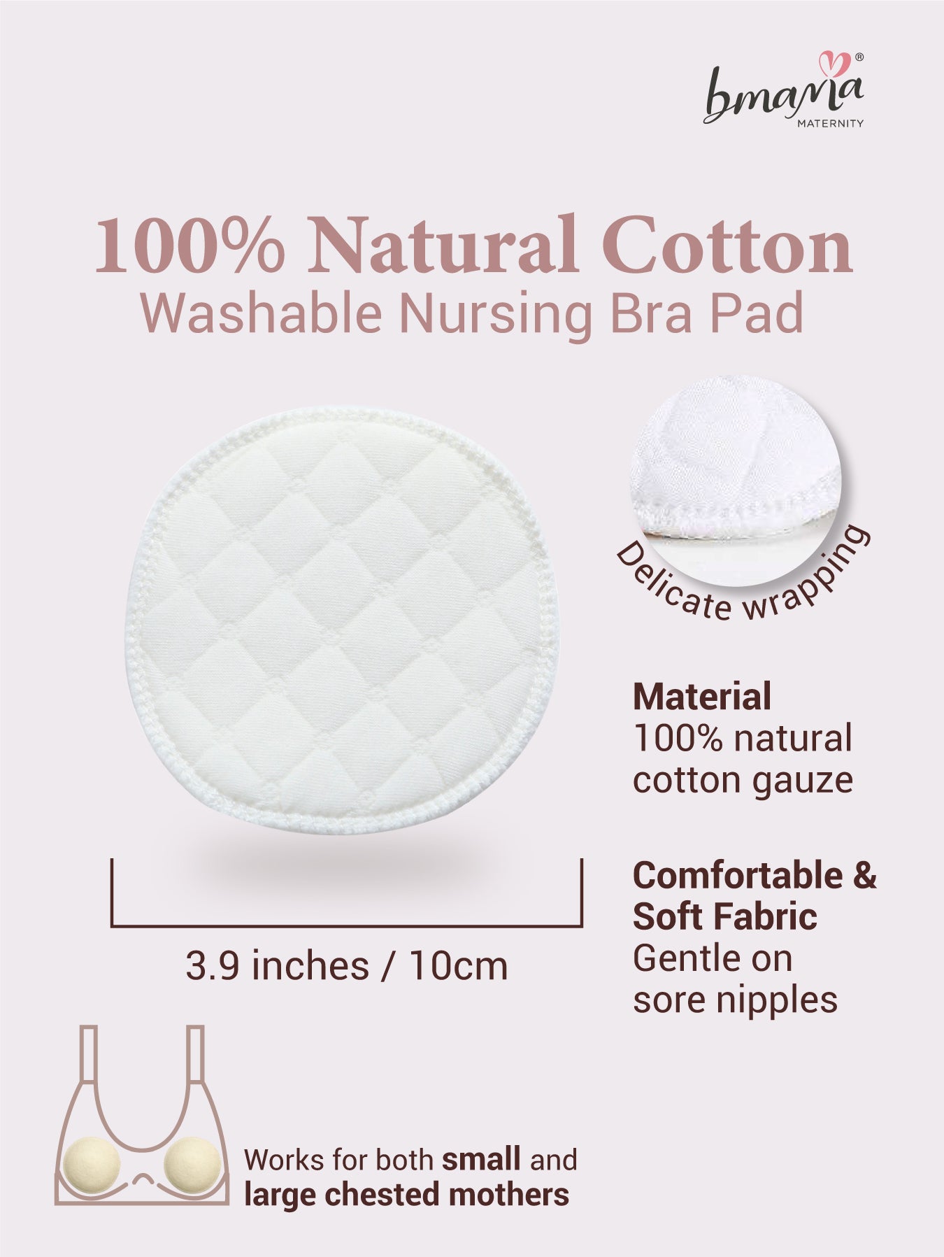 Bmama 100% Cotton Washable Nursing Breast Pads